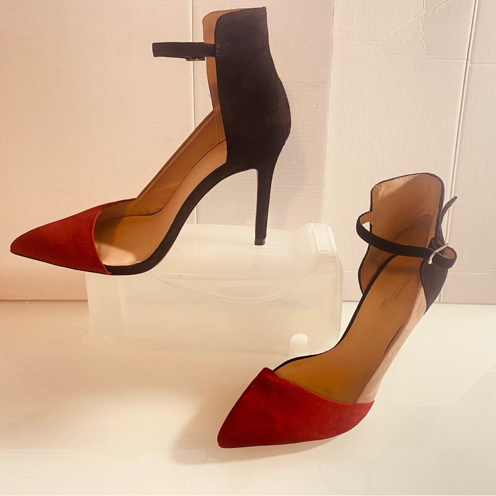 Zara  Red/ Black Faux Suede Ankle StrapDress/Prom EU 38 US 71/2 High heels
